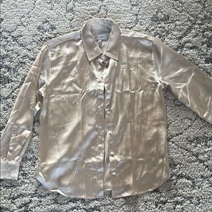 Banana Republic Champaign Gold Blouse With Metallic Gold Lines